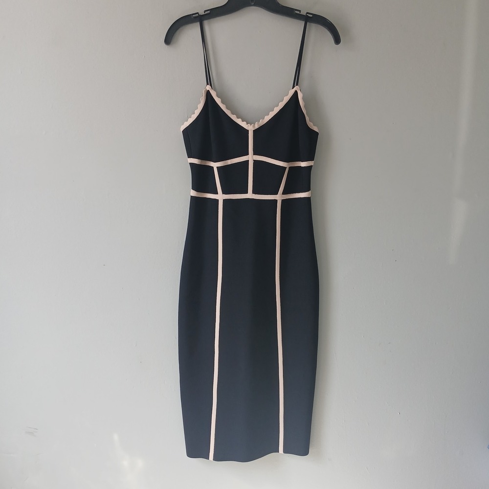 BCBGMaxAzria‎ Women's Size Large Body Con Midi Dress Contrast Trim Sleeveless